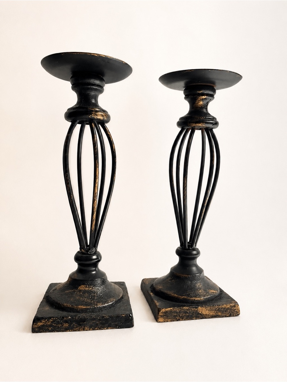 Pair Rustic Black Metal Candle Holders Distressed Farmhouse Decor
